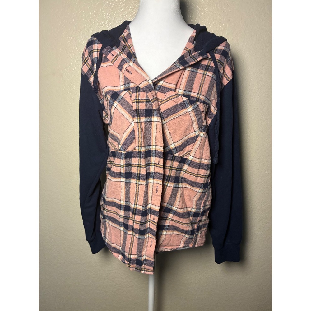 Ambiance & Polly Esther Plaid Flannel Shirt Bundle Hooded Pink Navy White